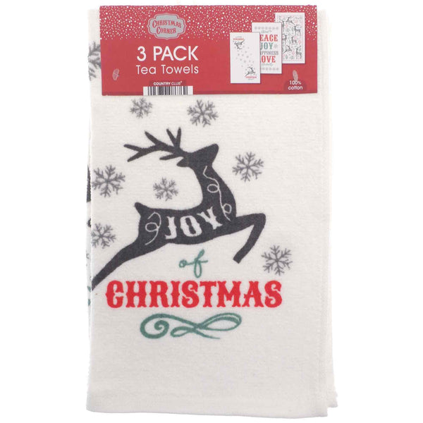 3pk Christmas Novelty Tea Towels - Joy of Christmas