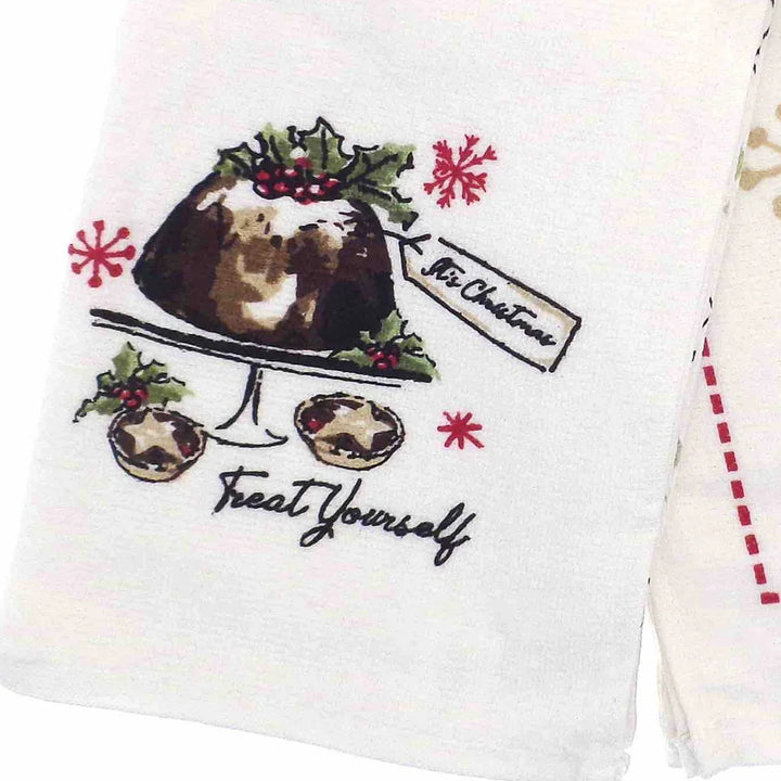 3pk Christmas Novelty Tea Towels - Treat Yourself - Williamsons Factory Shop