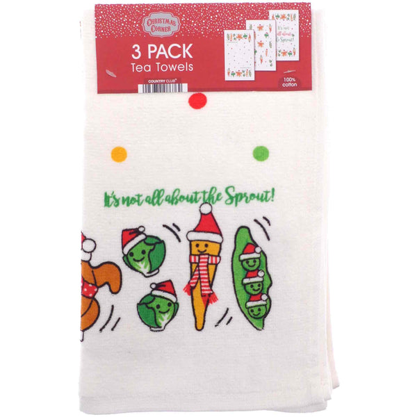 3pk Christmas Novelty Tea Towels - Sprouts