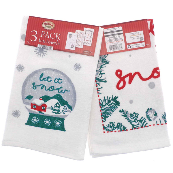 3pk Christmas Novelty Tea Towels - Let it Snow - Williamsons Factory Shop