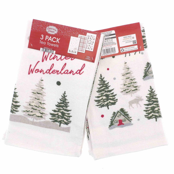 3pk Christmas Novelty Tea Towels - Winter Wonderland - Williamsons Factory Shop