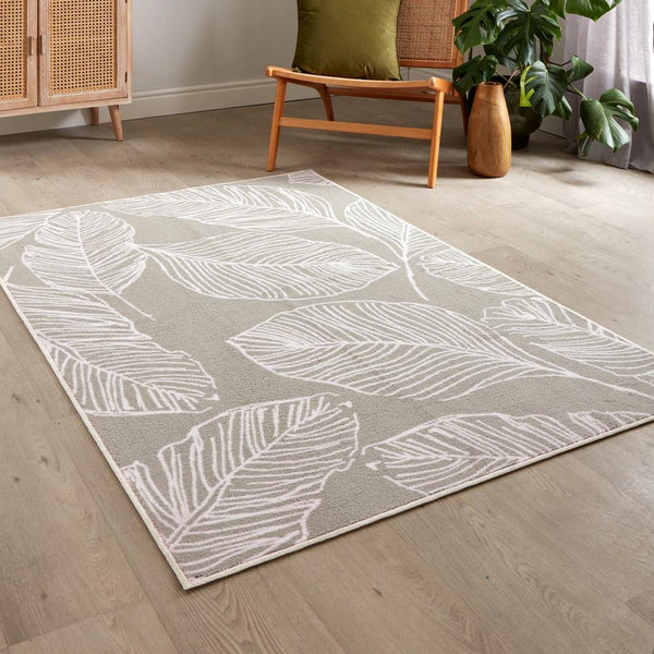 Fusion Matteo Leaf Washable Rug - Natural - Williamsons Factory Shop
