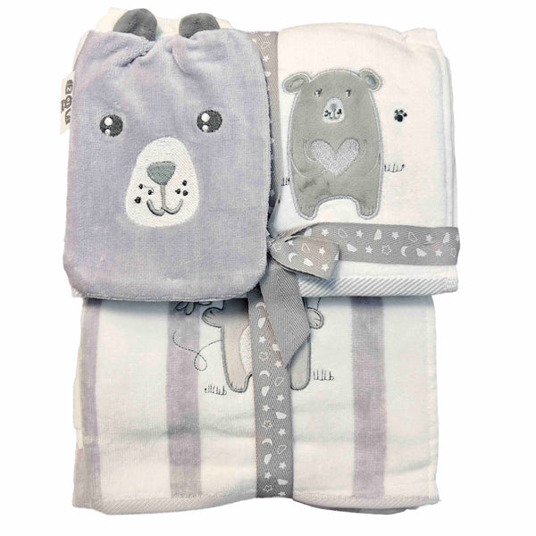 Baby Wash Mitt & Towel Set - Grey Bear