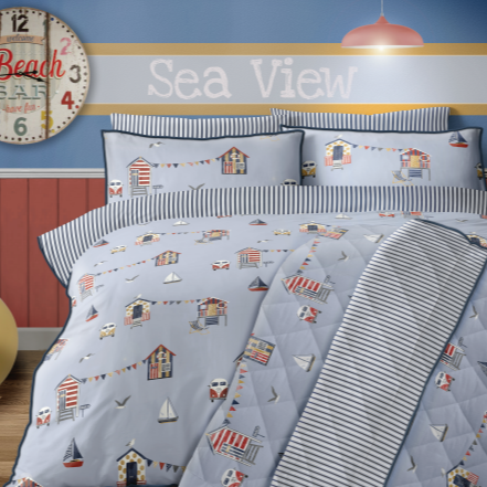 Bellissimo Beach Huts Duvet Set - Blue - Williamsons Factory Shop