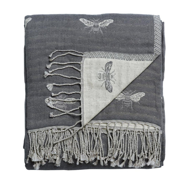 Sophie Allport Bees Granite Throw 150 x 200cm - Williamsons Factory Shop