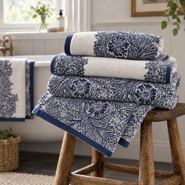 William Morris Marigold Towel - Prussian Blue