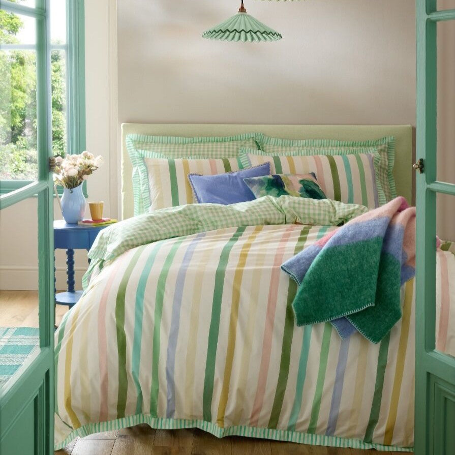 Bluebellgray Sunday Stripe Duvet Cover Set - Botanical Greens – main view