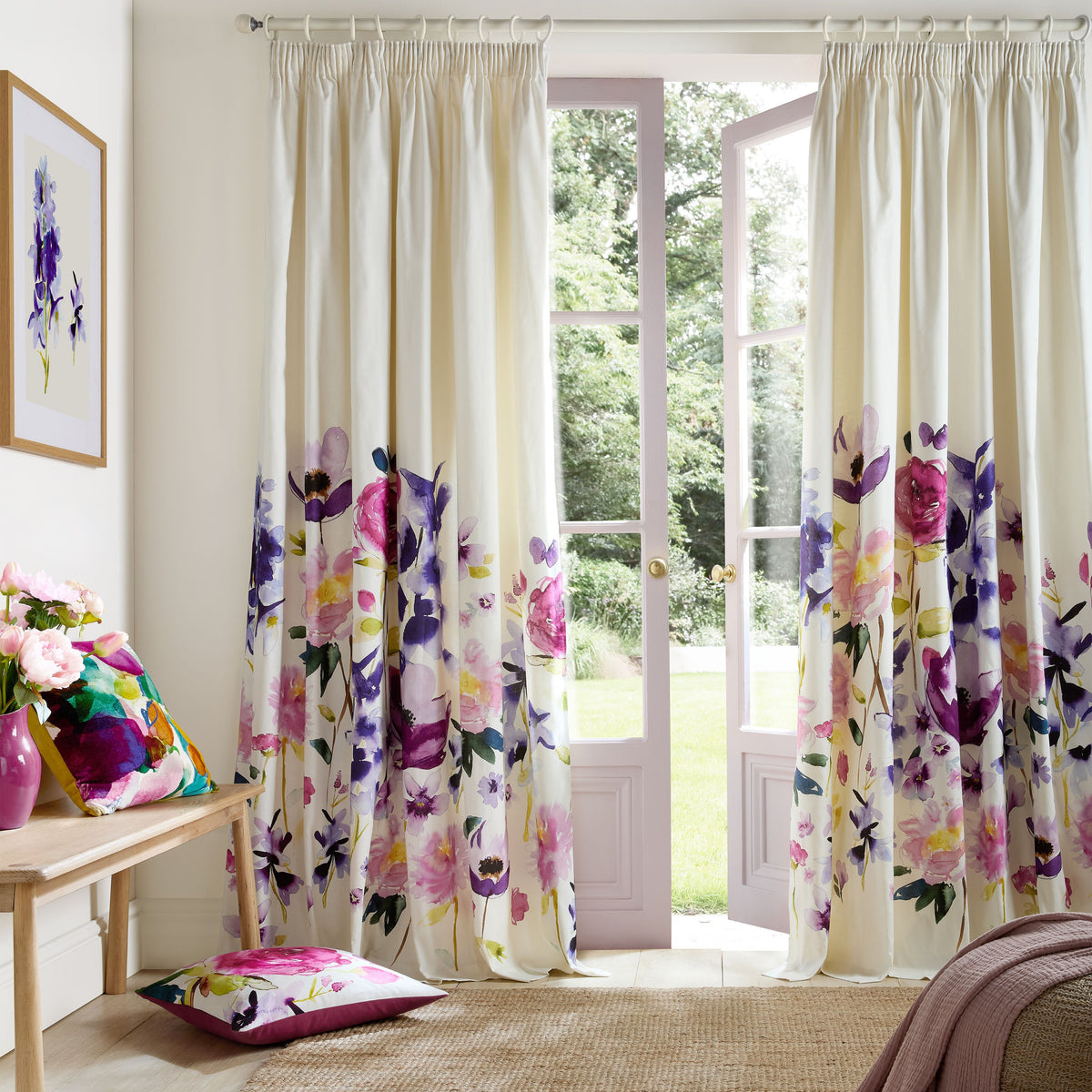 Bluebellgray Taransay Lined Pencil Pleat Curtains - Fuchsia