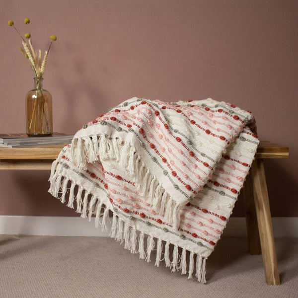Furn Dhadit Stripe Throw - Blush - Williamsons Factory Shop
