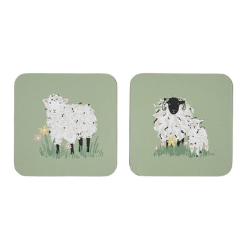 Woolly Sheep Coasters 4 Pack - Green