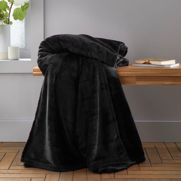 Raschel Velvet Touch Blanket Throw - Black