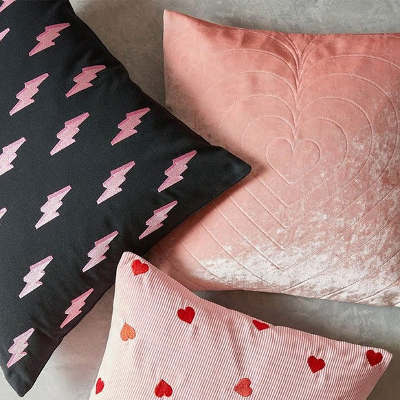 Skinny Dip Embroidered Heart Cushion - Pink