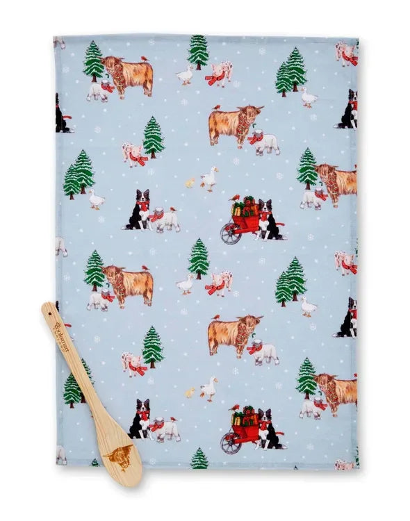 Cooksmart Christmas on the Farm Tea Towel & Spoon Set - Williamsons Factory Shop