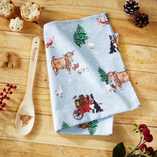 Cooksmart Christmas on the Farm Tea Towel & Spoon Set - Williamsons Factory Shop