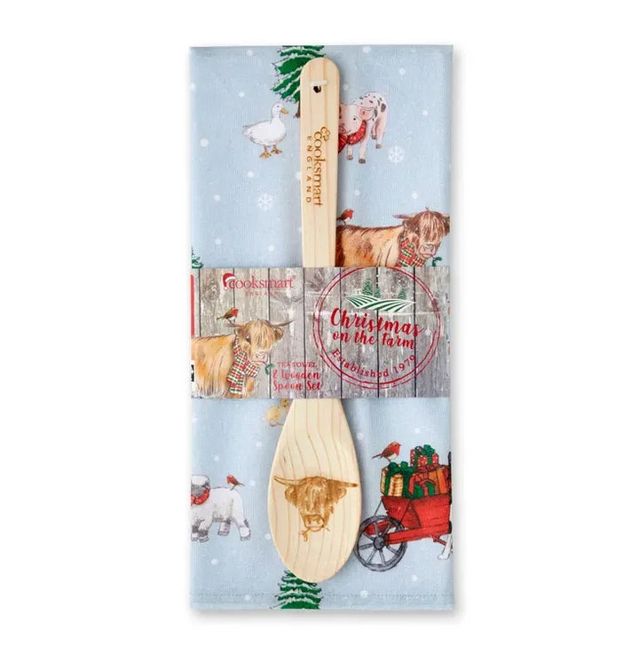 Cooksmart Christmas on the Farm Tea Towel & Spoon Set - Williamsons Factory Shop