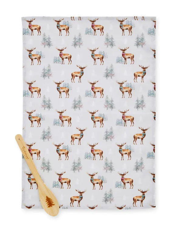 Cooksmart Christmas Stag Tea Towel & Spoon Set