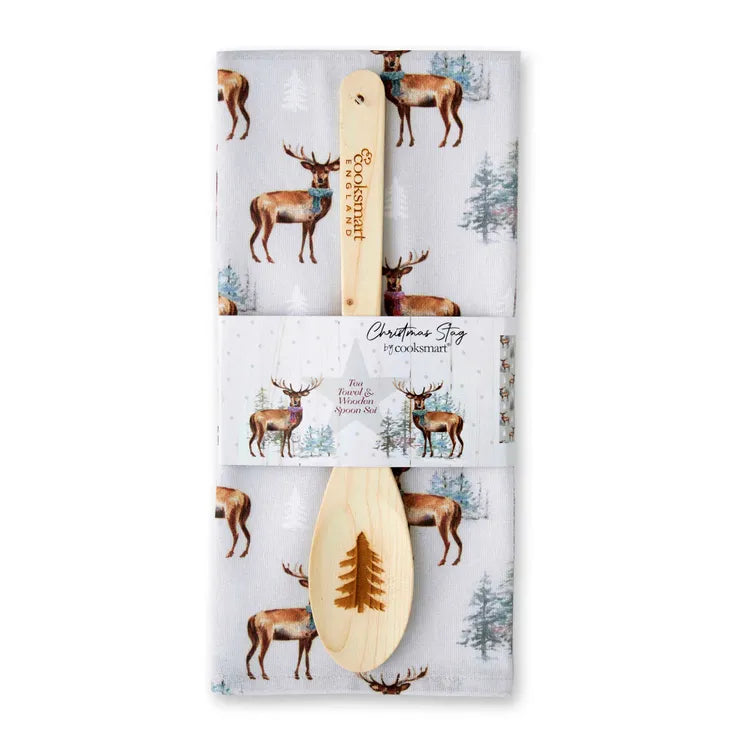 Cooksmart Christmas Stag Tea Towel & Spoon Set