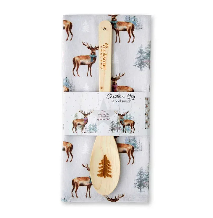 Cooksmart Christmas Stag Tea Towel & Spoon Set - Williamsons Factory Shop
