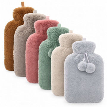 Faux Fur Pom Pom Hot Water Bottle (2L)