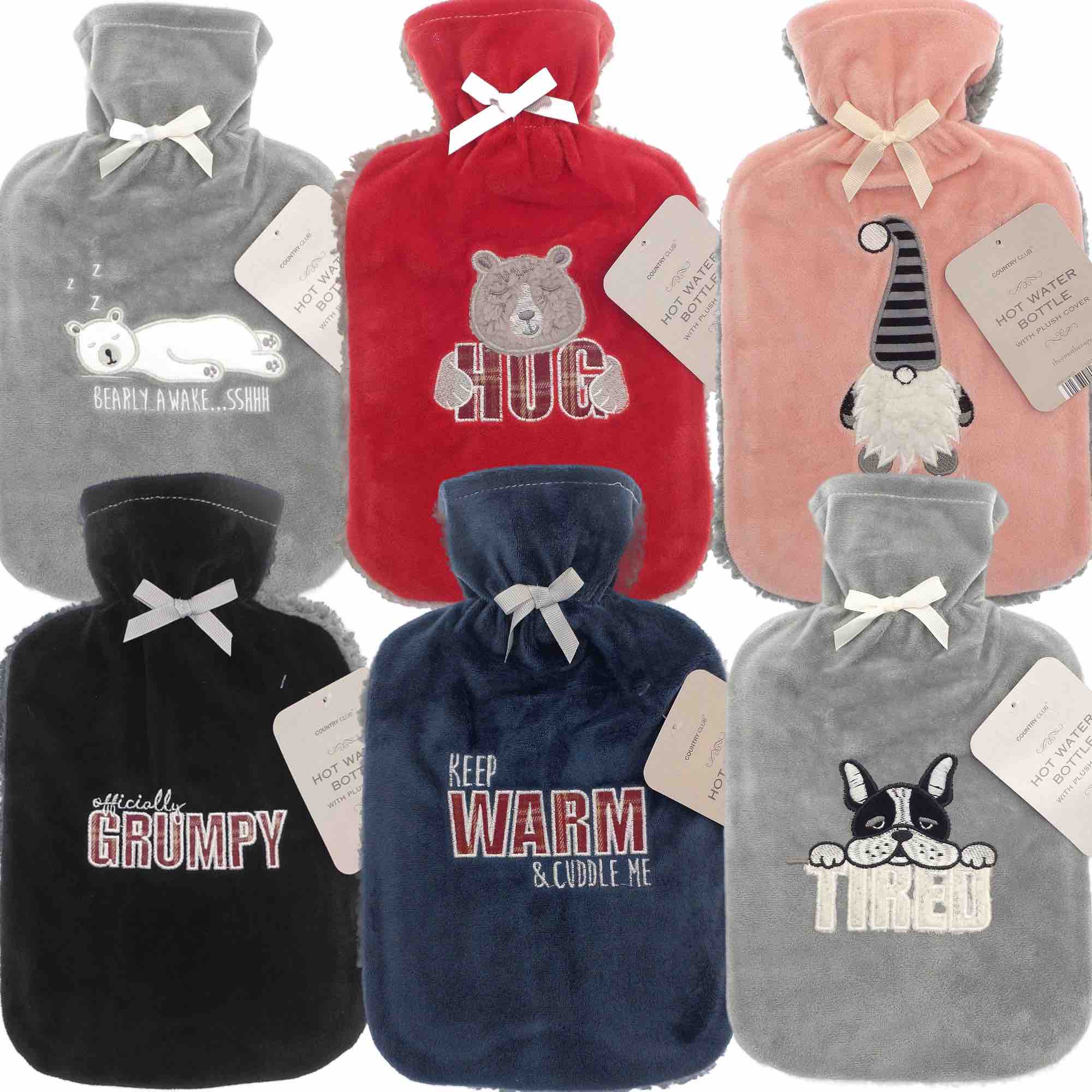 Plush Applique Sherpa Back Hot Water Bottle (2L)