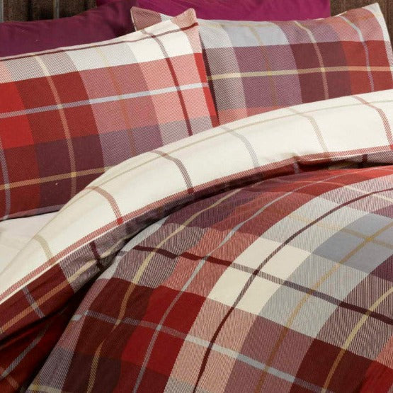 Lomond Check Brushed Cotton Duvet Set - Red