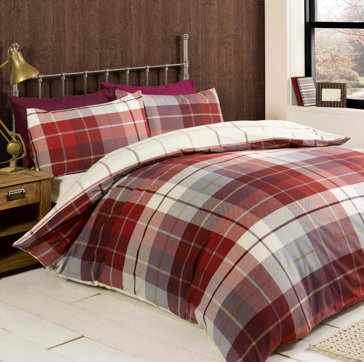 Lomond Check Brushed Cotton Duvet Set - Red - Williamsons Home