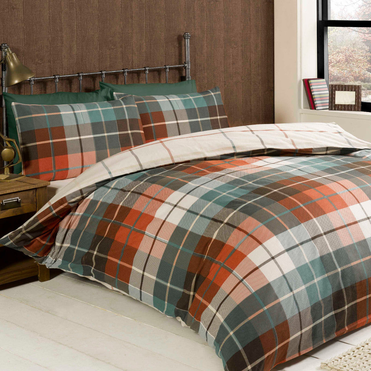 Lomond Check Brushed Cotton Duvet Set - Terracotta - Williamsons Home
