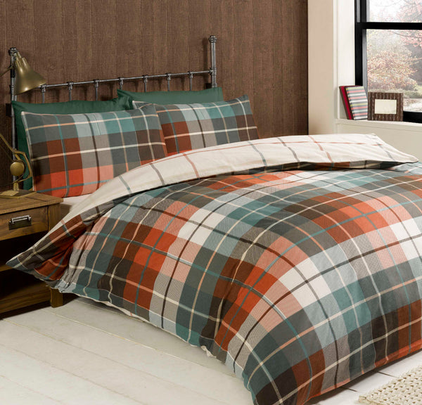 Lomond Check Brushed Cotton Duvet Set - Terracotta