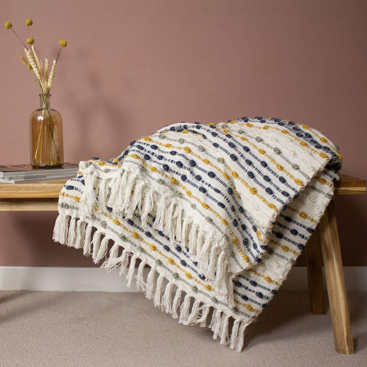 Furn Dhadit Stripe Throw - Ochre - Williamsons Factory Shop