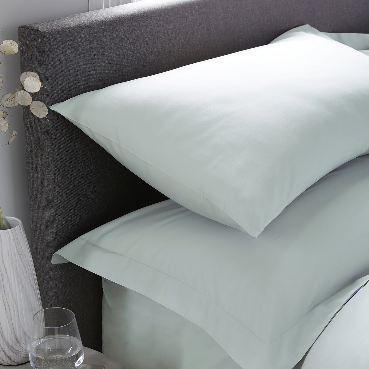 Serene Plain Dyed Pair of Housewife Pillowcases - Green
