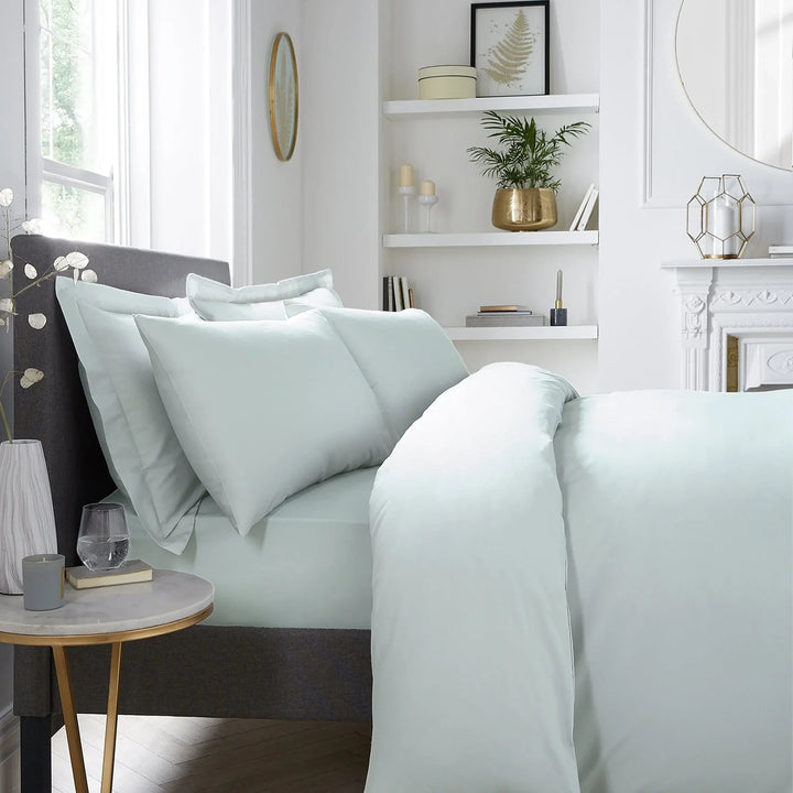 Serene Plain Dyed Pair of Housewife Pillowcases - Green - Williamsons Factory Shop