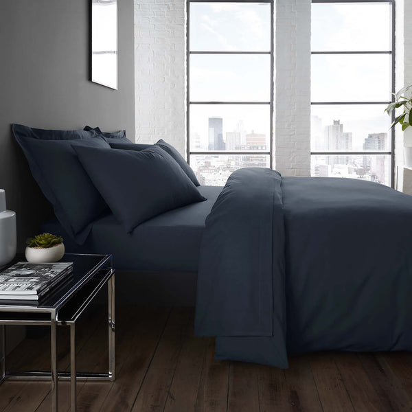Serene Plain Dyed Fitted Bed Sheet (32cm) - Navy - Williamsons Factory Shop
