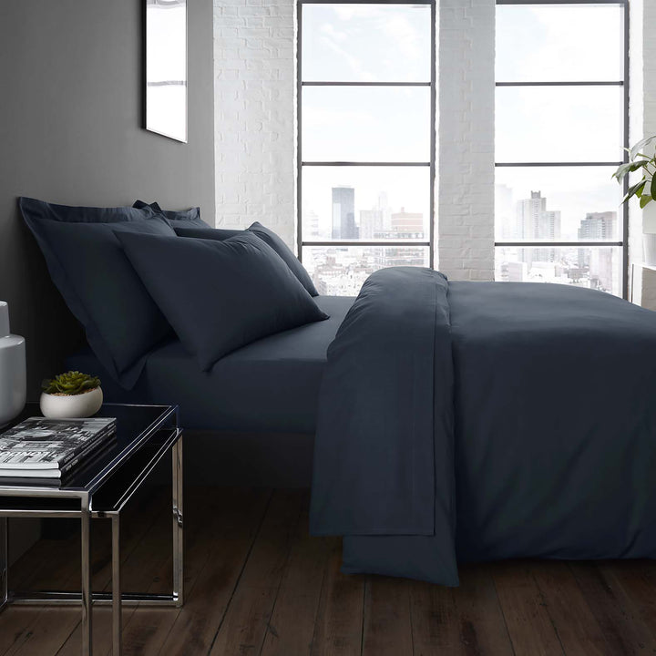 Serene Plain Dyed Fitted Bed Sheet (32cm) - Navy - Williamsons Factory Shop