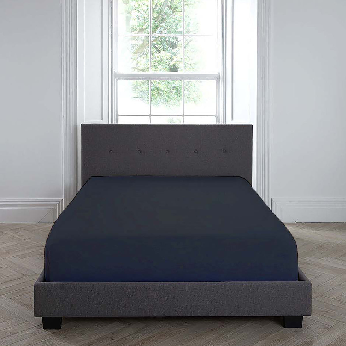 Serene Plain Dyed Fitted Bed Sheet (32cm) - Navy