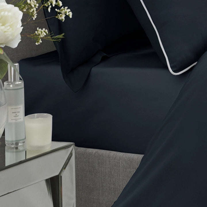 Serene Plain Dyed Fitted Bed Sheet (32cm) - Navy - Williamsons Factory Shop