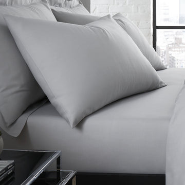 Serene Plain Dyed Pair of Housewife Pillowcases - Silver
