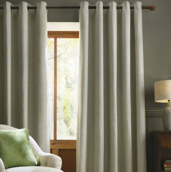 Laura Ashley Milbourne Herringbone Eyelet Curtains - Grey Sage