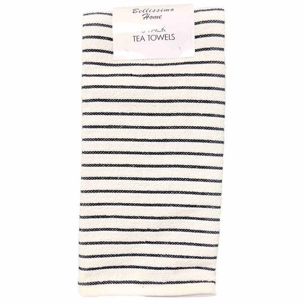 Salcombe Stripe Tea Towels (3 Pack) - Black