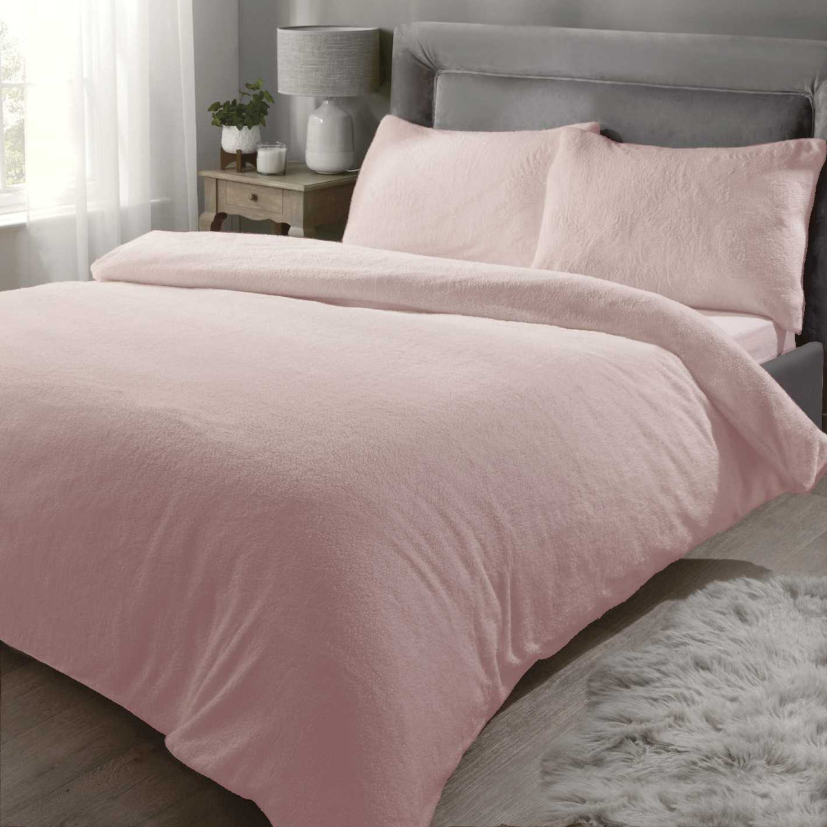Sherpa Teddy Fleece Duvet Cover Set - Pink - Williamsons Home