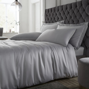 Silky Soft Satin Duvet Cover Set - Silver Grey