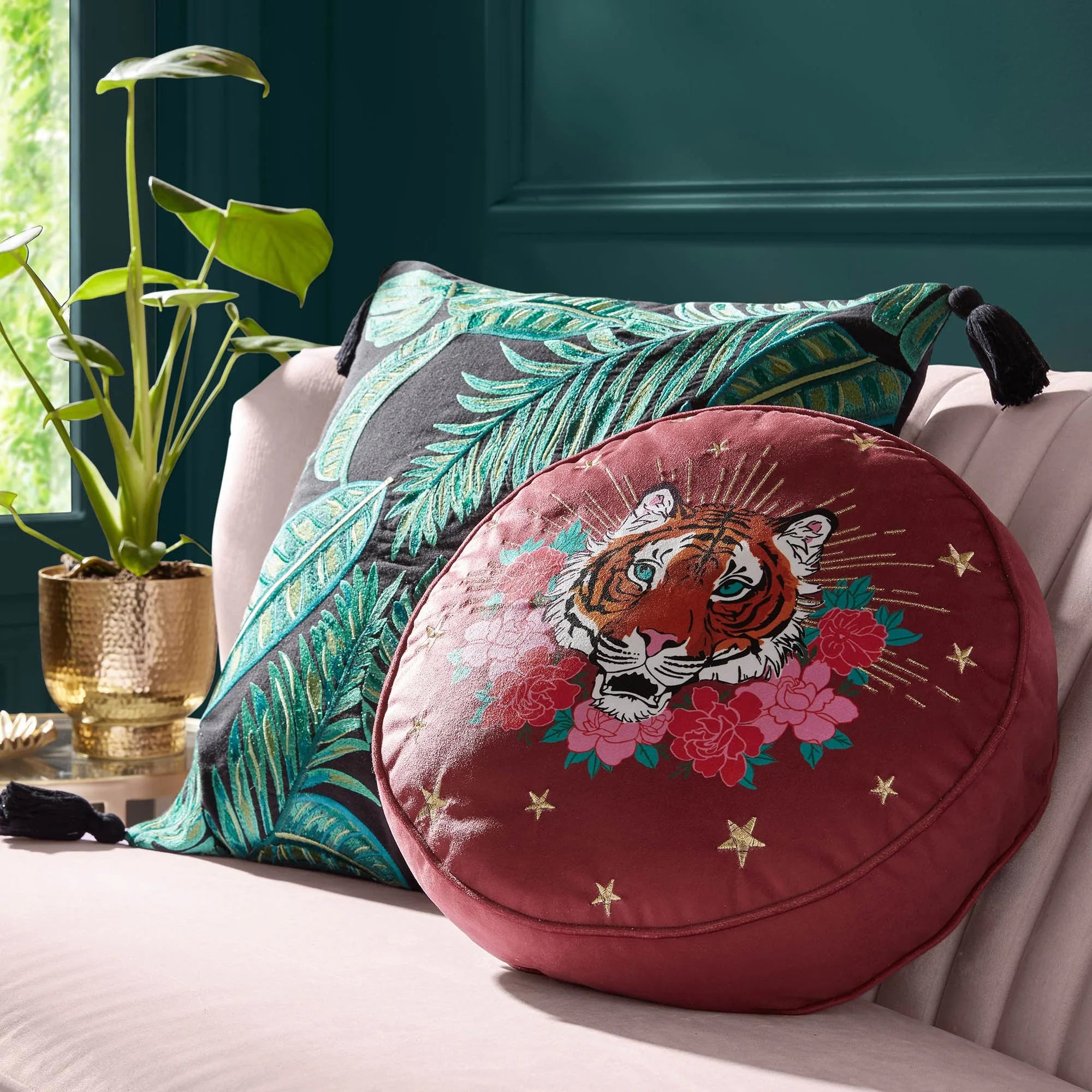 Skinny Dip Embroidered Dominica Cushion - Teal