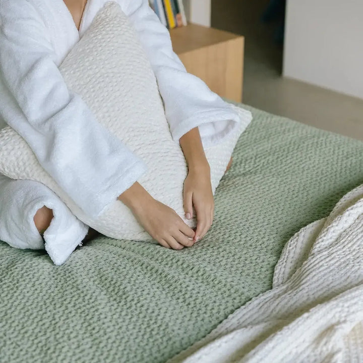 Santa Luzia Waffle Bedspread - Khaki Green - Williamsons Factory Shop