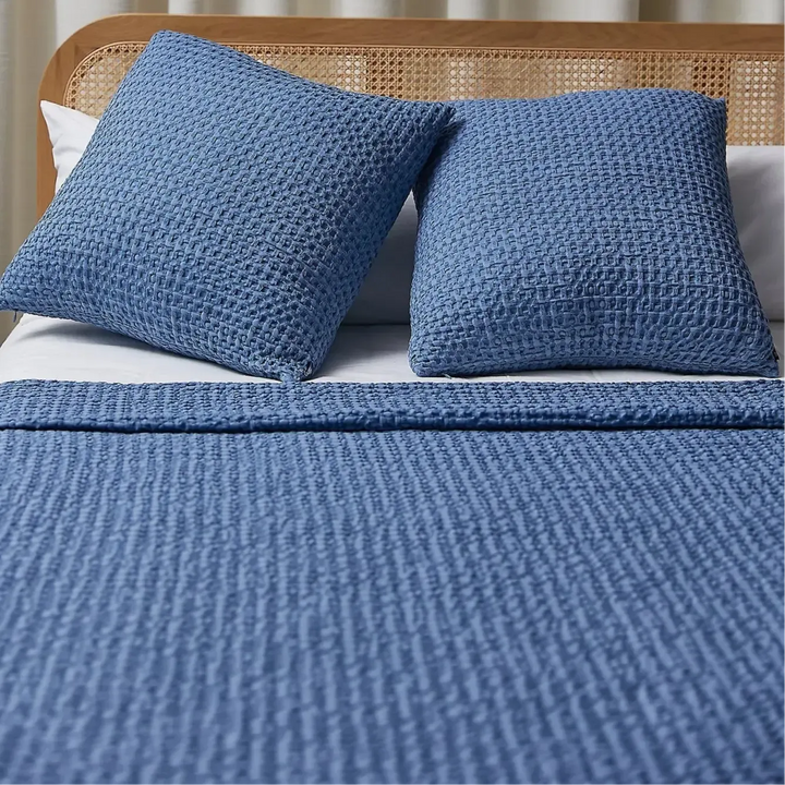 Santa Luzia Waffle Bedspread - Blue - Williamsons Factory Shop