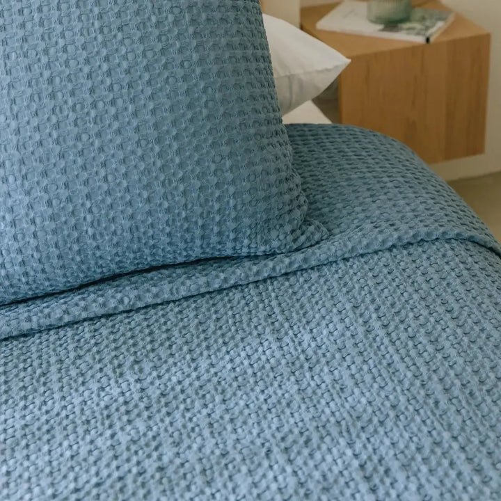 Santa Luzia Waffle Bedspread - Blue - Williamsons Factory Shop