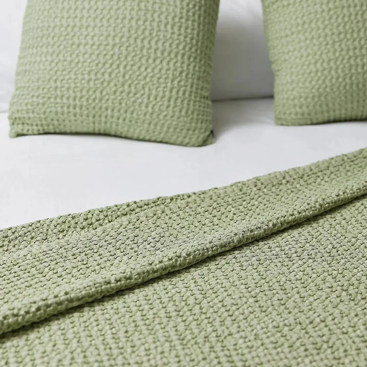 Santa Luzia Waffle Bedspread - Khaki Green - Williamsons Factory Shop