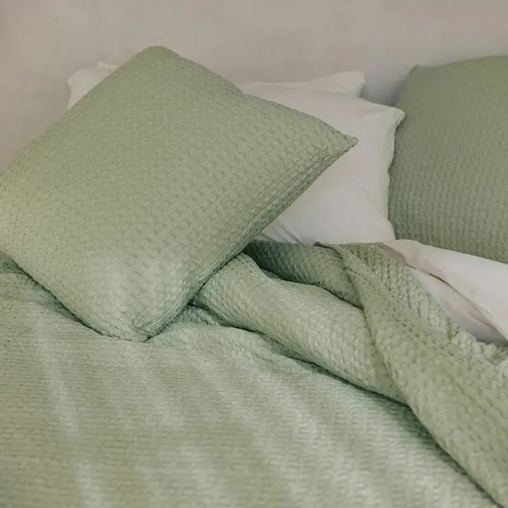 Santa Luzia Waffle Bedspread - Khaki Green - Williamsons Factory Shop