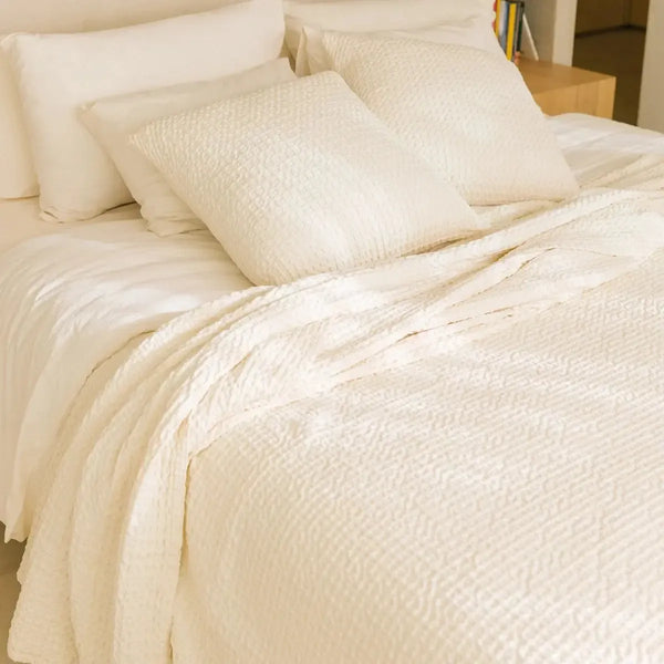 Santa Luzia Waffle Bedspread - Natural - Williamsons Factory Shop