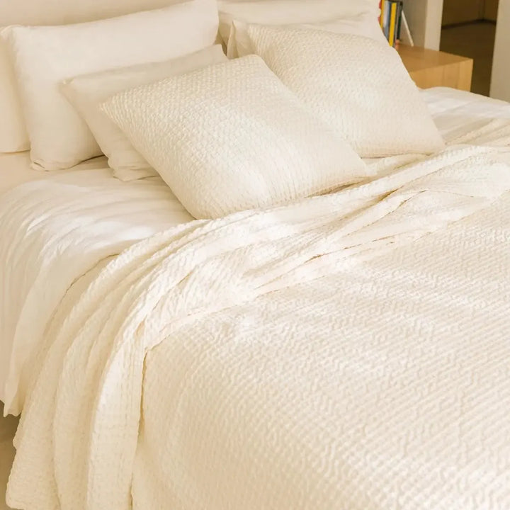 Santa Luzia Waffle Bedspread - Natural - Williamsons Factory Shop