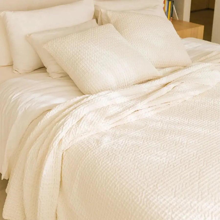 Santa Luzia Waffle Bedspread - Natural - Williamsons Factory Shop