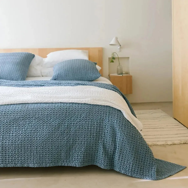 Santa Luzia Waffle Bedspread - Blue - Williamsons Factory Shop